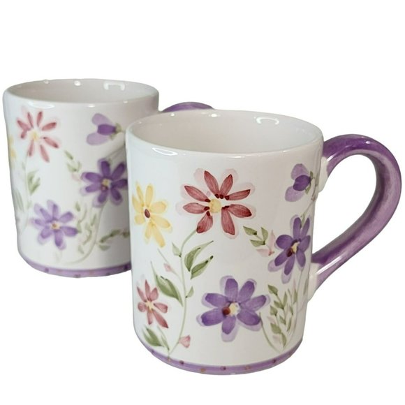 Gibson Set Of Two Shabby Chic Hand Painted Floral Design Ceramic Coffee Mug 14oz - Picture 14 of 16